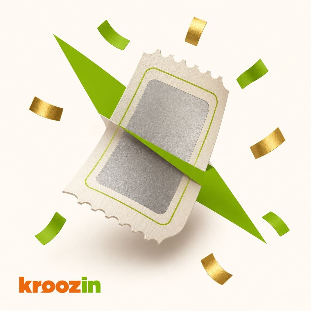 A Kroozin prize ticket with confetti.