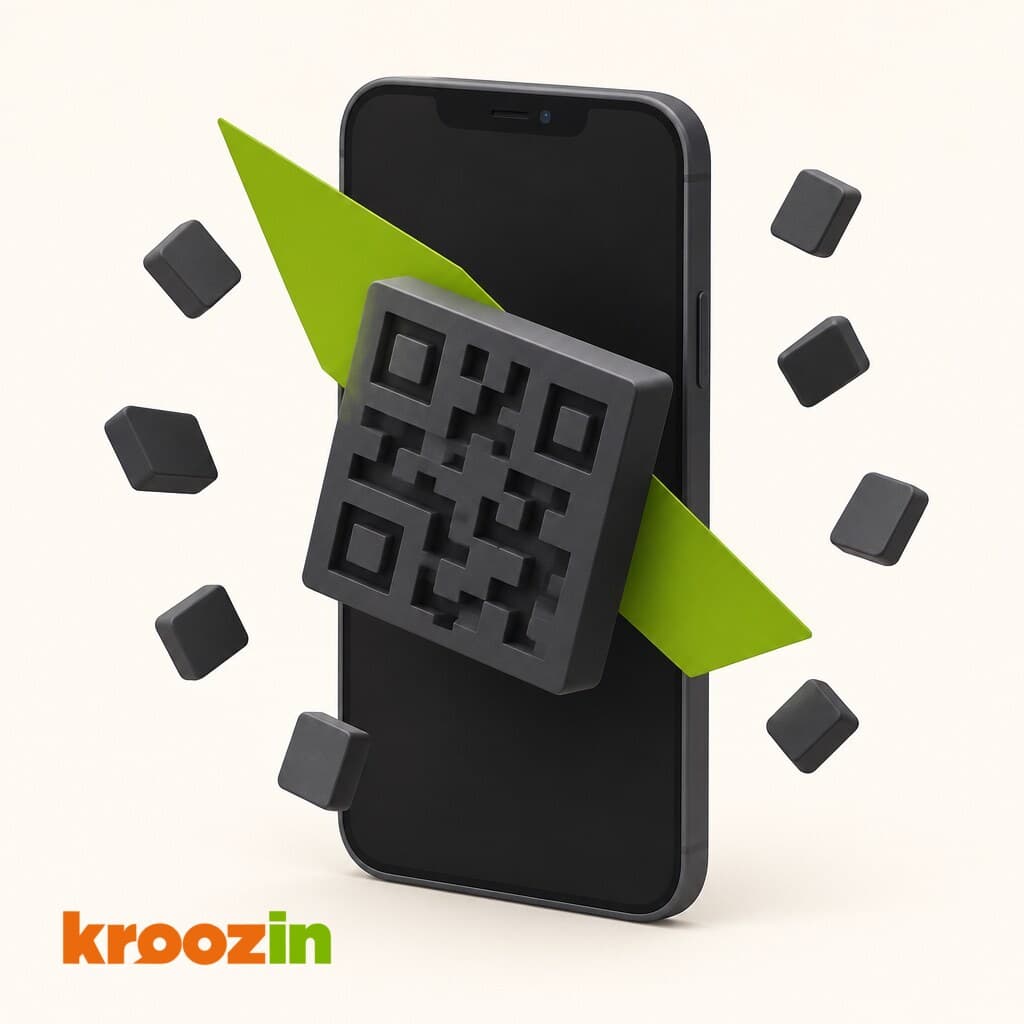 A phone with a scan code slab bursting out of it.