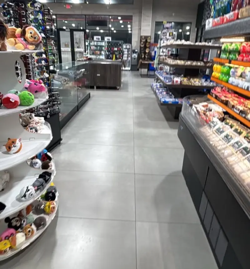 Sales floor and bakery case inside Kroozin at 16503 FM 529