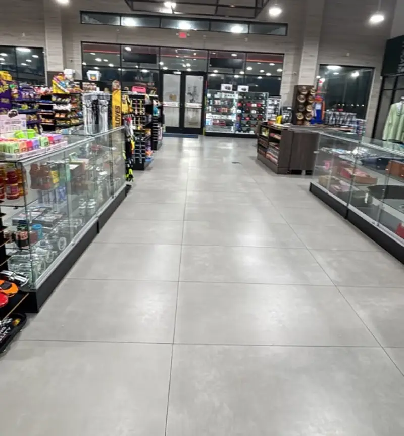 Inside Kroozin at 16503 FM 529: front entrance aisle with snack shelves